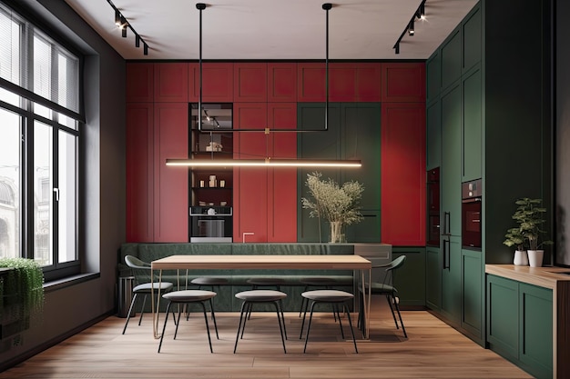 Um design moderno e minimalista com um toque de clássico em vermelho e verde