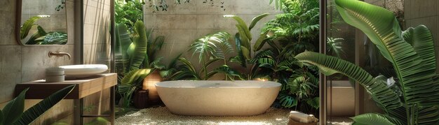 Um design sereno de banheiro com tema de jardim Zen