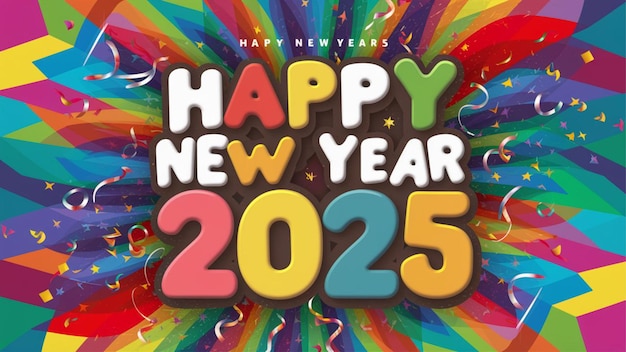 Foto um design vibrante e festivo celebrando o feliz ano novo 2025
