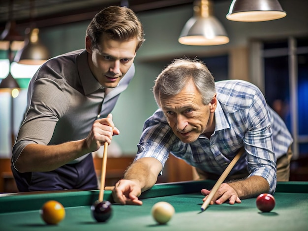 Foto um desportista a ensinar eightball