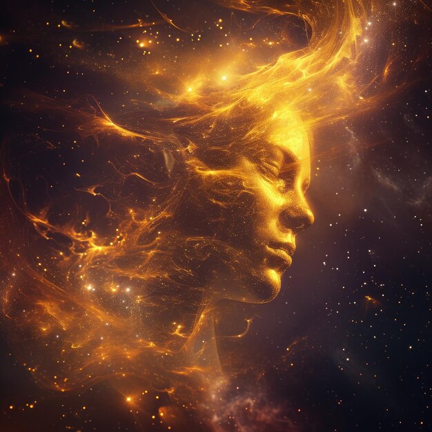 Foto um deus dourado sem rosto feito de luz de estrelas e fogo solar no espaço voando uma nebulosa acento iluminação estilizar 50 v 6 job id 4c604cf4797e4834be94ec2ede3f1f8b