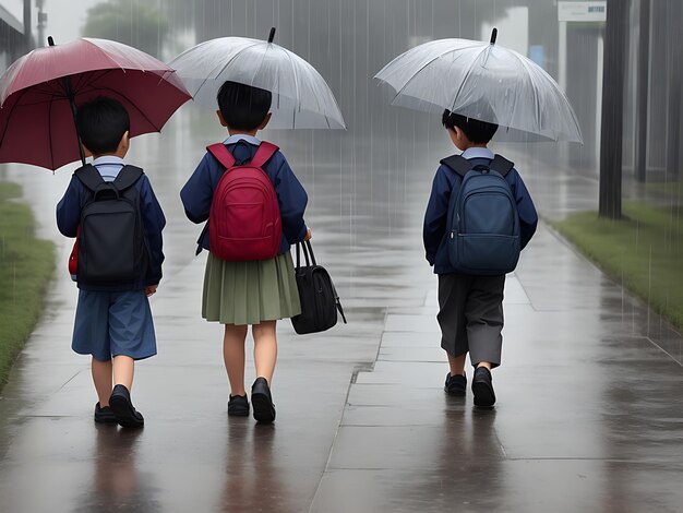 Um dia chuvoso a ir para a escola.