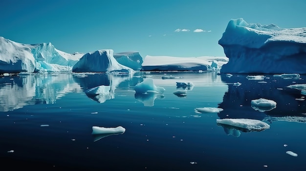 Um dia ensolarado na fria Antártida O reflexo dos icebergs da Antártida