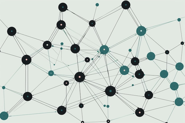 Foto um diagrama de rede desordenado e preciso formado por pontos interconectados