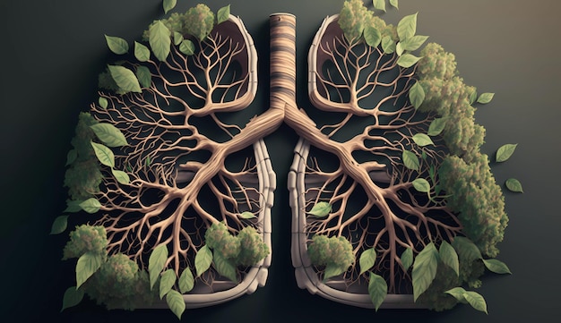 Um diagrama de um pulmão com a árvore dentro dele