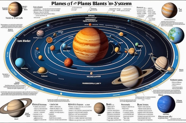 Foto um diagrama dos planetas do nosso sistema solar com os nomes dos planetas