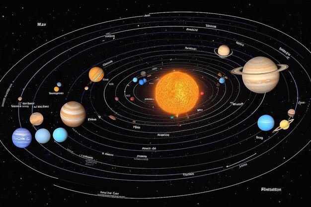 Foto um diagrama dos planetas do nosso sistema solar com os nomes dos planetas