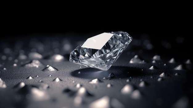 Um diamante fica em uma superfície molhada com a palavra diamante nele.