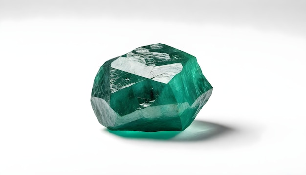 um diamante verde está em uma superfície branca