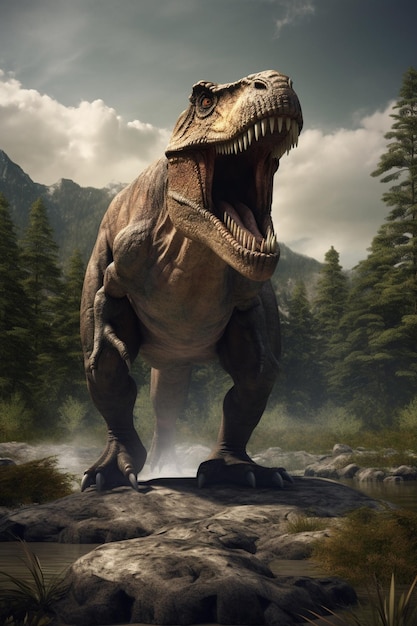 Um dinossauro com at-rex na boca