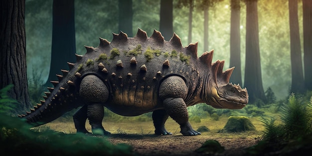 Um dinossauro com fundo verde e a palavra estegossauro