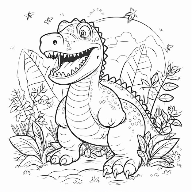 Um dinossauro de desenho animado com uma boca grande e um grande sorriso no rosto.