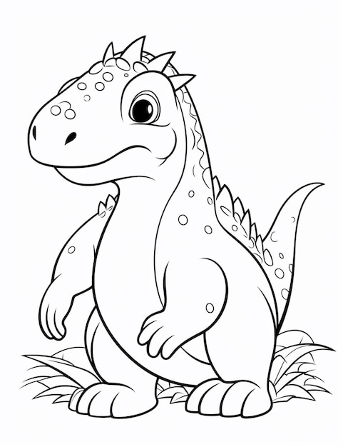 um dinossauro de desenho animado de pé na grama com as patas para cima ai generativo