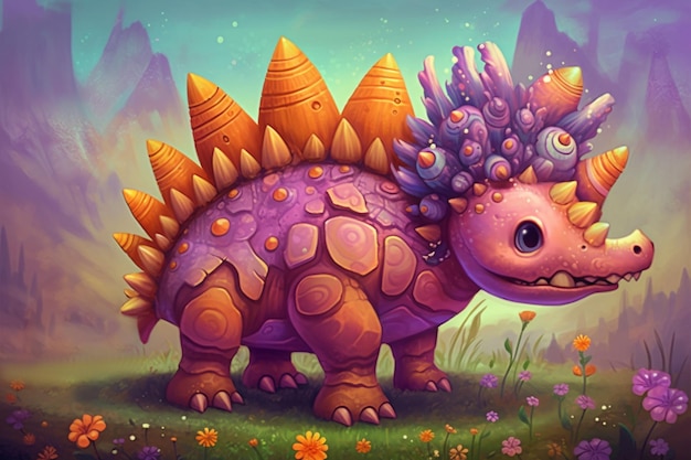 Desenho de dinossauro roxo fofo