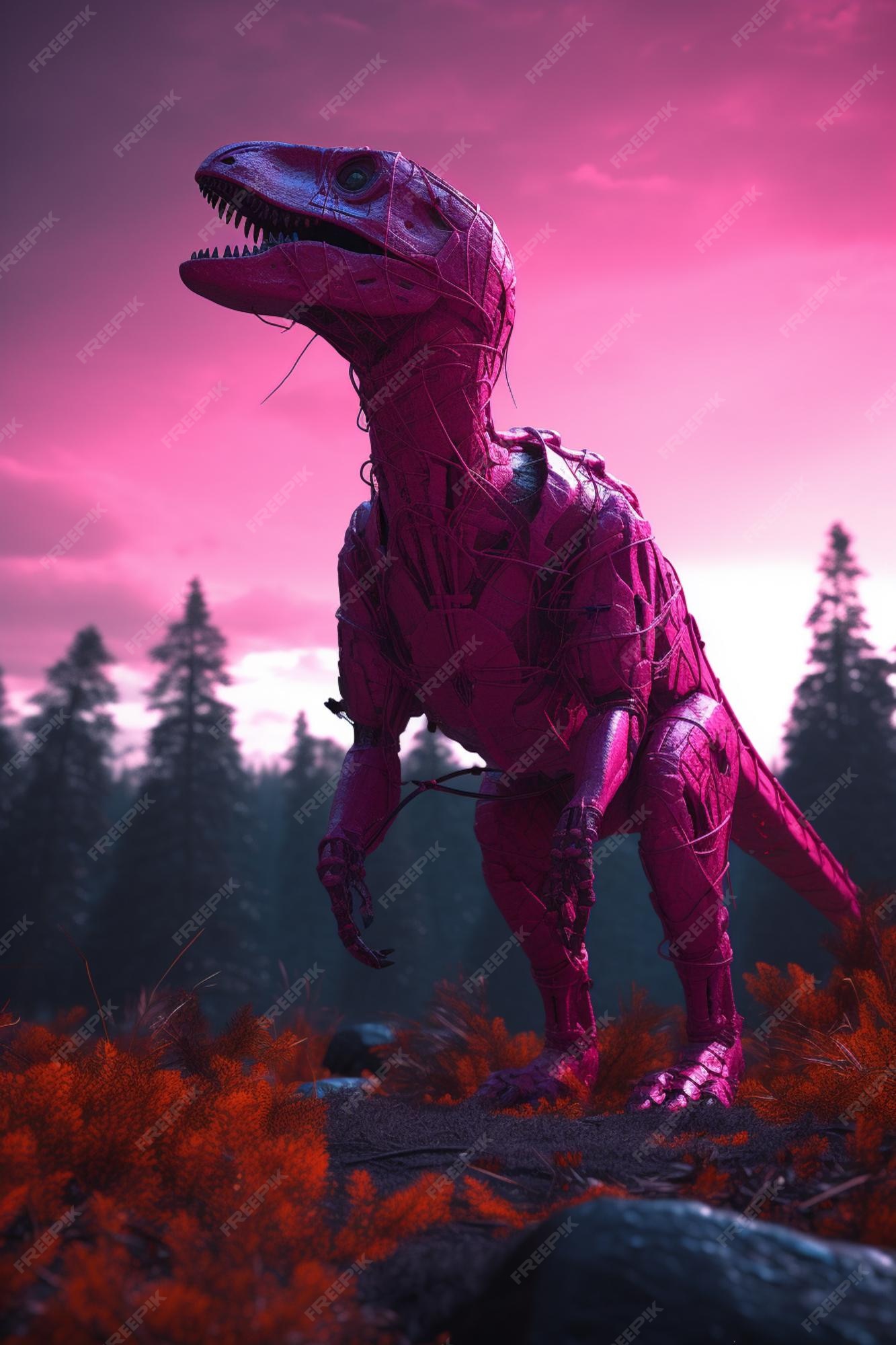 Dinossauro roxo em pé sozinho