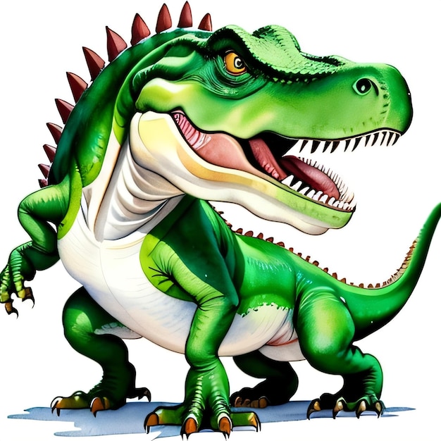 Um dinossauro verde com uma crista vermelha na cabeça está sobre uma superfície branca.