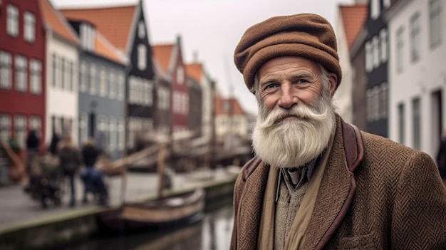 Um distinto homem sênior dinamarquês na Dinamarca, irradiando sabedoria e orgulho cultural, incorporando o espírito da herança dinamarquesa gerada pela IA