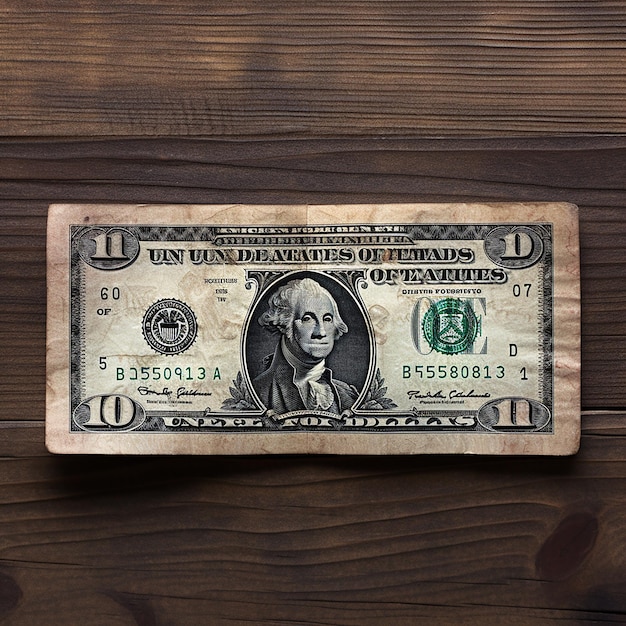 Um dólar sobre um fundo de madeira