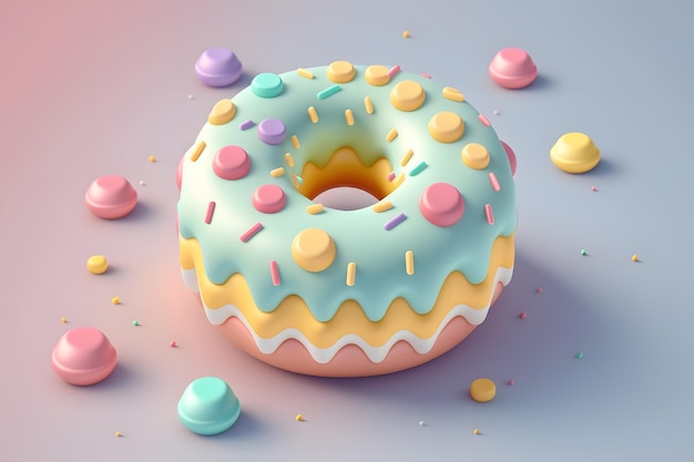 Um donut com glacê colorido e granulado.