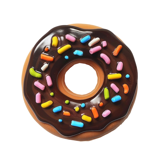 Foto um donut com glasura de chocolate e salpicaduras sobre ele
