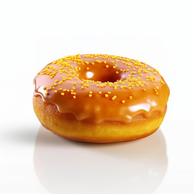 Um donut com granulado amarelo e um fundo branco