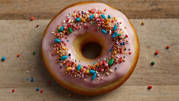 Foto um donut com salpicaduras que estão em uma mesa