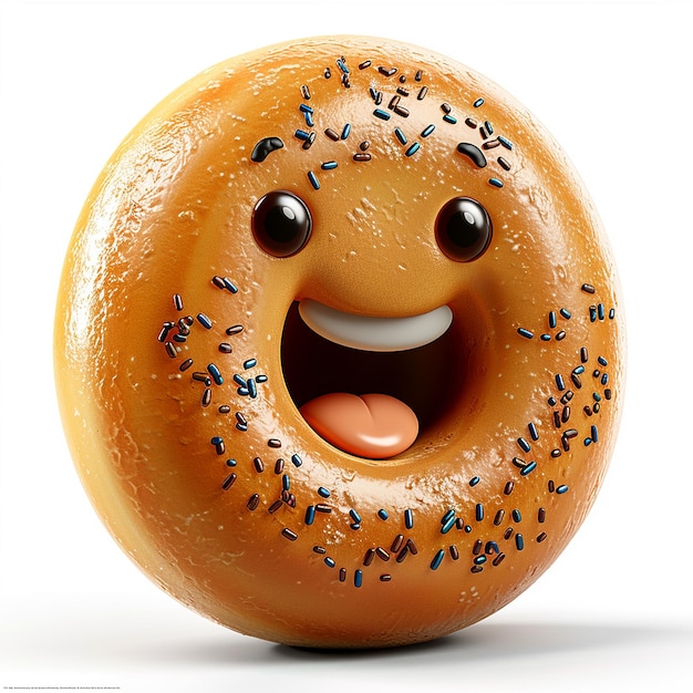 Foto um donut com um sorriso e um sorriso nele.