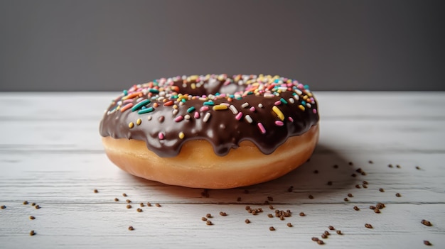 Um donut de chocolate com granulado