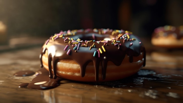Um donut de chocolate com granulado
