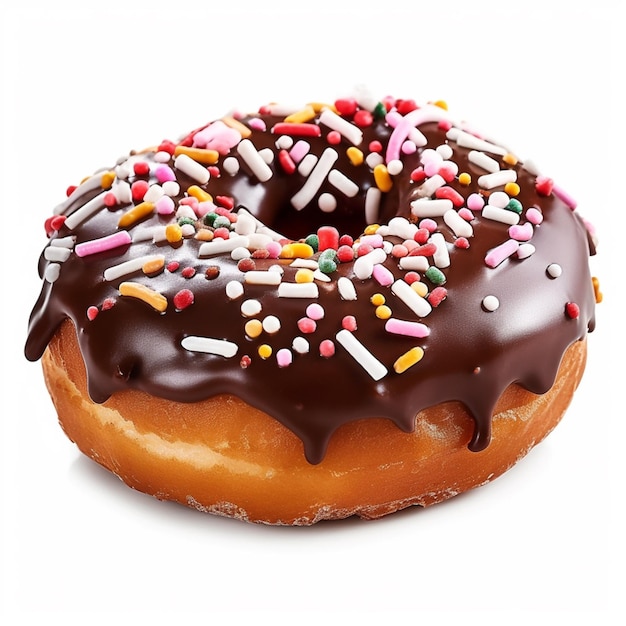 Um donut de chocolate com granulado