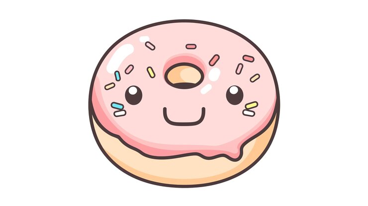 Foto um donut de desenho animado bonito com uma cara feliz.