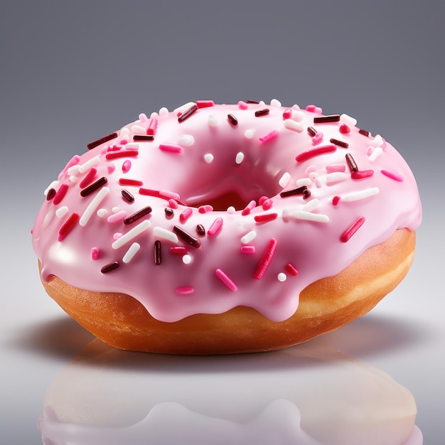 um donut decorado com gelo rosa com polvilhas isoladas