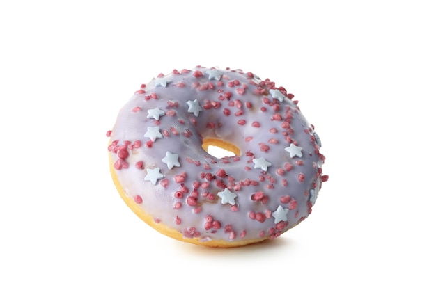 Um donut saboroso isolado no fundo branco