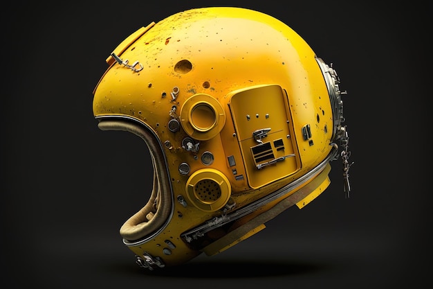 Um dos componentes de um capacete de segurança de astronauta de traje espacial em amarelo