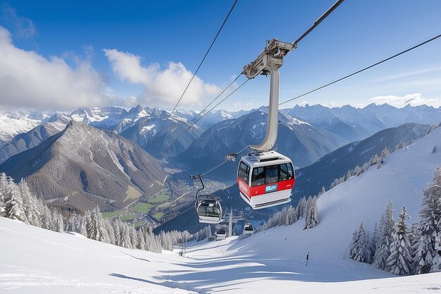Um dos teleféricos em uma estação de esqui de um vale do Zillertal Mayrhofen, na Áustria