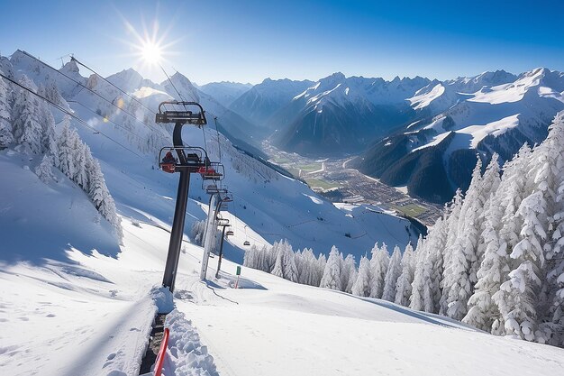 Foto um dos teleféricos em uma estação de esqui de um vale do zillertal mayrhofen, na áustria