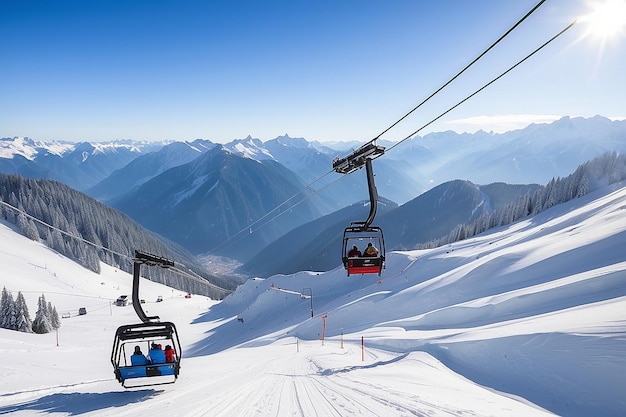 Um dos teleféricos em uma estação de esqui de um vale do Zillertal Mayrhofen, na Áustria