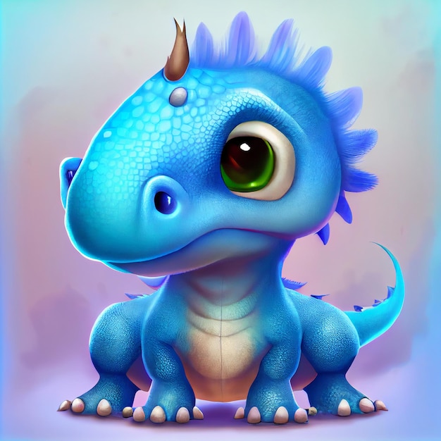 Um dragão azul com um chifre na cabeça
