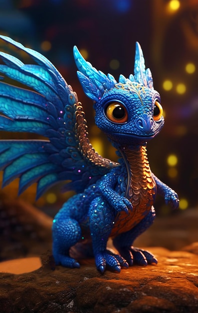 Um dragão azul fabuloso com olhos grandes IA gerada