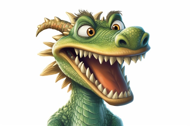 Um dragão com nariz verde e fundo branco