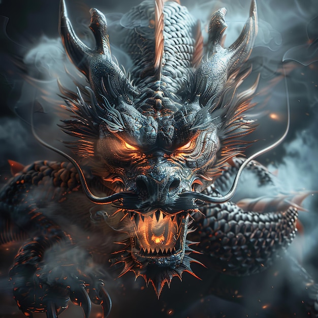 Foto um dragão com uma cabeça de dragão e a palavra dragão nele