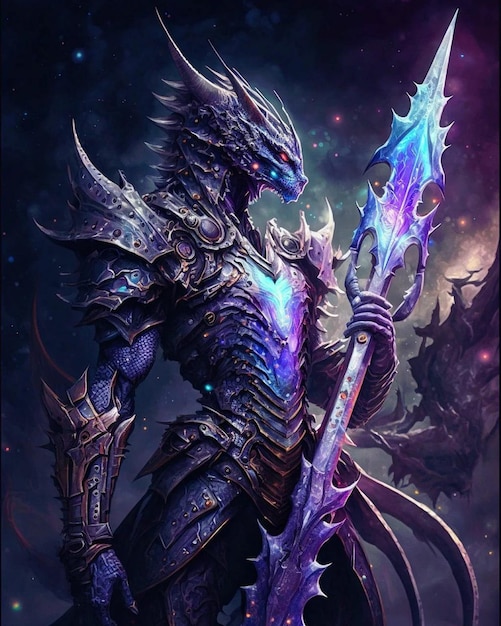 Um dragão com uma espada na mão