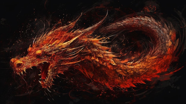 Um dragão com uma pena vermelha na cabeça