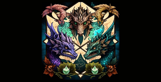 Um dragão e um dragão estão em uma moldura de diamante.
