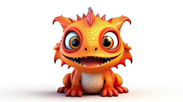 Um dragão laranja de desenho animado com olhos grandes e olhos grandes.
