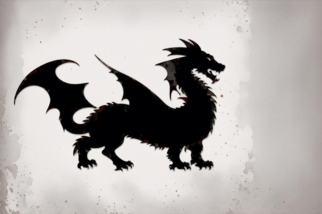 Foto um dragão negro com uma cauda vermelha e uma cauda negra.