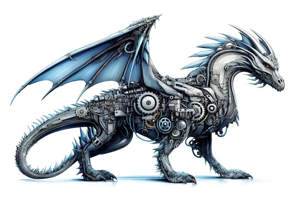 Um dragão são feitas máquinas eletrônicas em um fundo branco criaturas míticas ilustração AI gerativa
