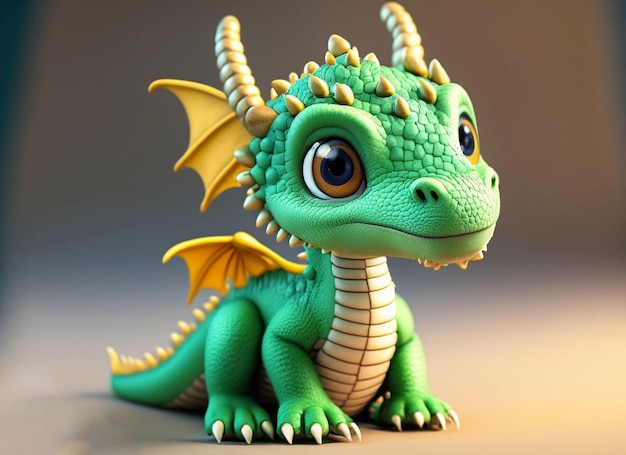 Um dragão verde com um dragão amarelo na cauda.