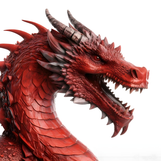 Foto um dragão vermelho com uma boca grande e um nariz grande.