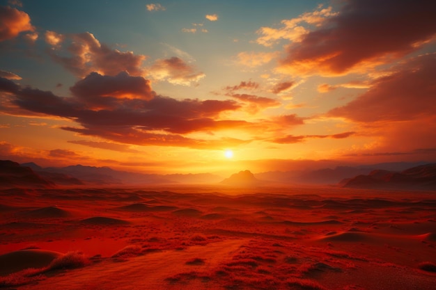Foto um dramático pôr-do-sol no deserto do alto